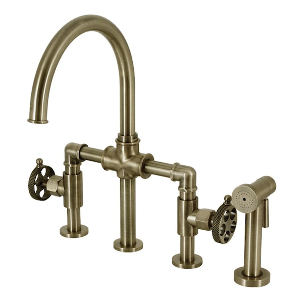 Kingston Brass KS2333RKX Bridge Kitchen Faucet with Brass Sprayer, Antique Brass KS2333RKX - main